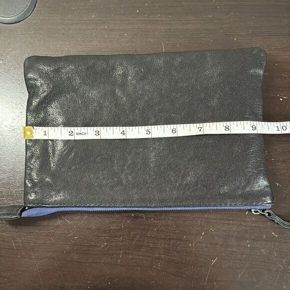 Essex Los Angeles Black Leather Up Zip Wallet Clutch Card Check Bills Holder - Picture 6 of 9